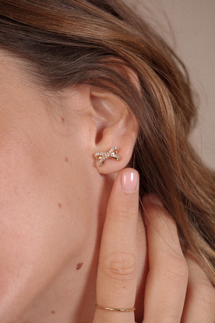 法式晶鑽蝴蝶結耳環