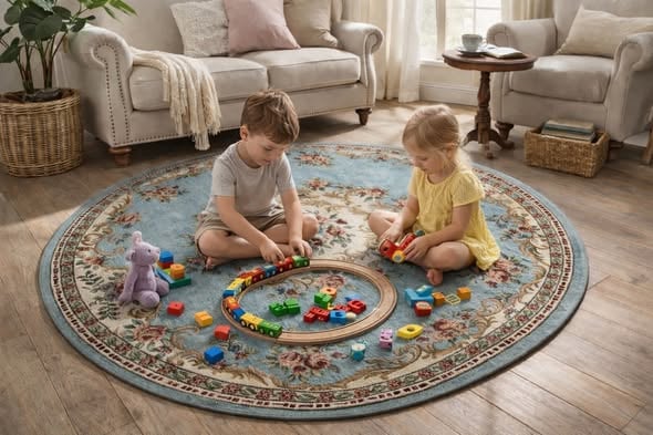 玫瑰圖騰圓形地墊