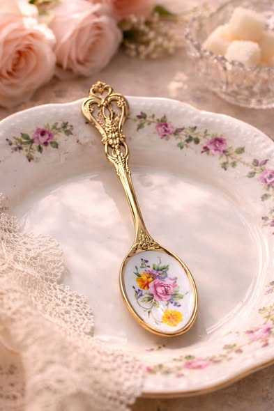 玫瑰彩繪瓷面湯匙