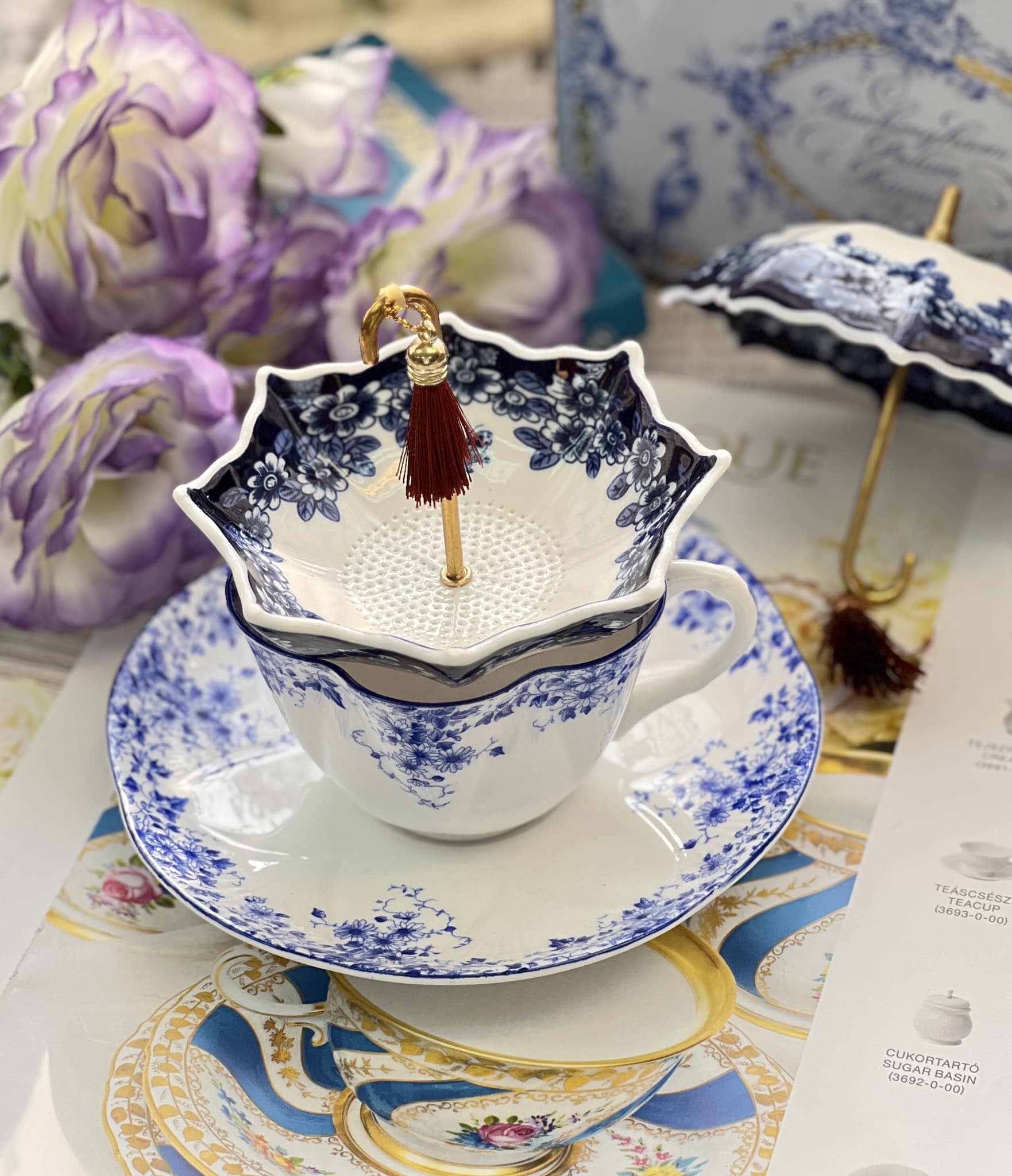 青花瓷雨傘濾茶器