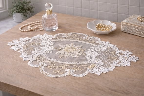 法式網格刺繡蕾絲墊/桌墊