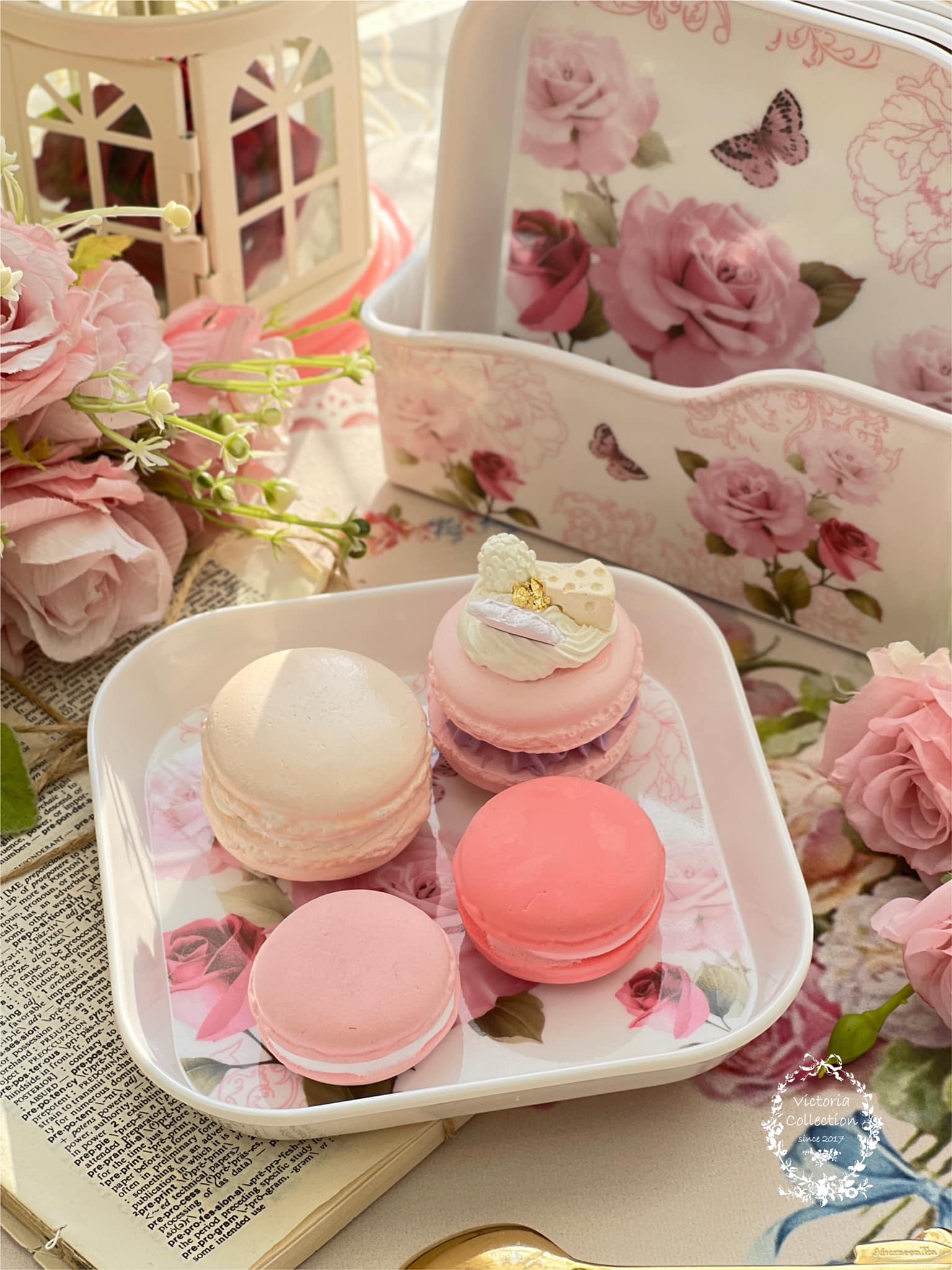 方形粉玫瑰小碟套組