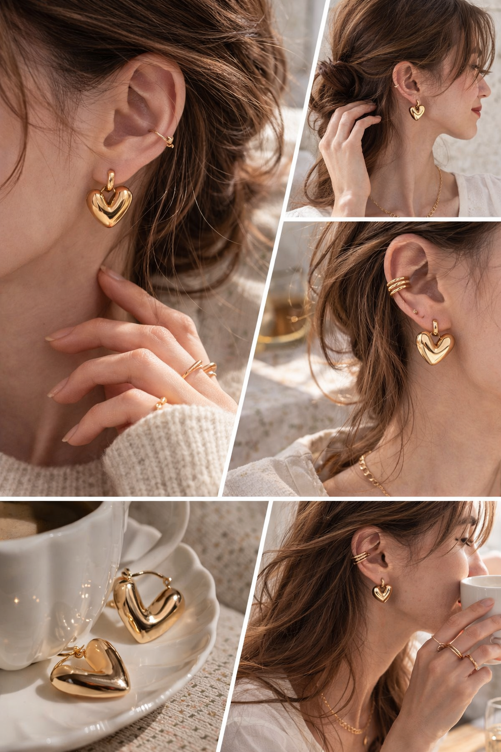 法式金色心形耳環