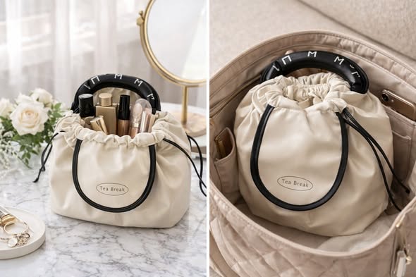 柔軟皮革束口化妝包/收納包