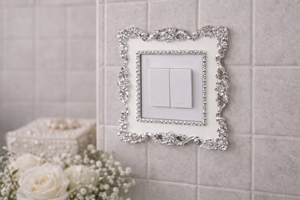 歐式輕奢銀邊玫瑰開關貼