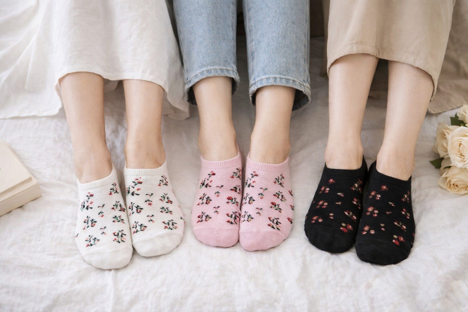 韓國小碎花船型襪(5色一組)