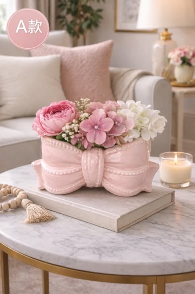 粉色蝴蝶結盆花