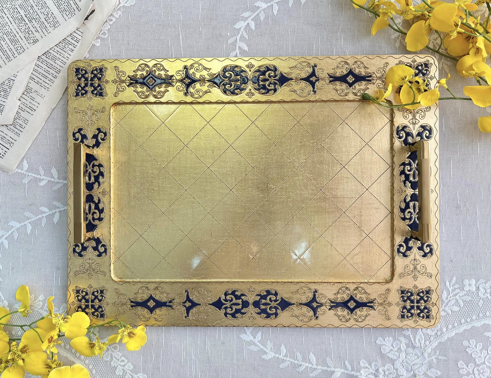 義大利佛羅倫斯手工深藍圖騰雙耳平盤