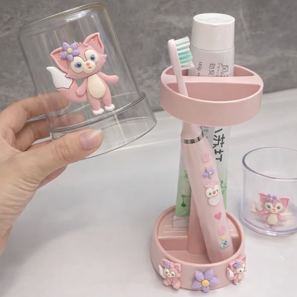 可愛卡通防塵牙刷杯架