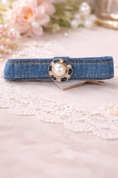 法式珍珠丹寧髮夾