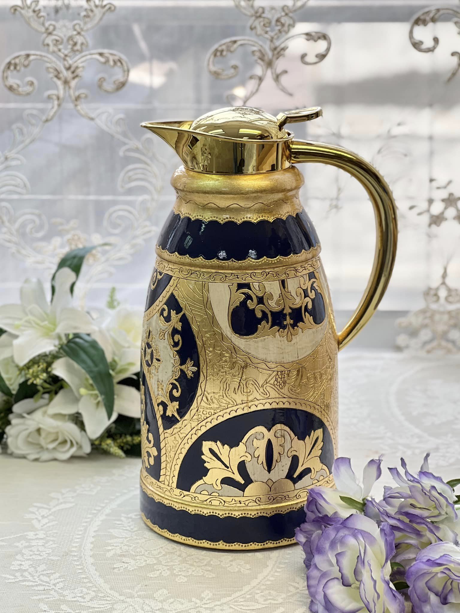 義大利佛羅倫斯手工深藍圖騰保溫壺