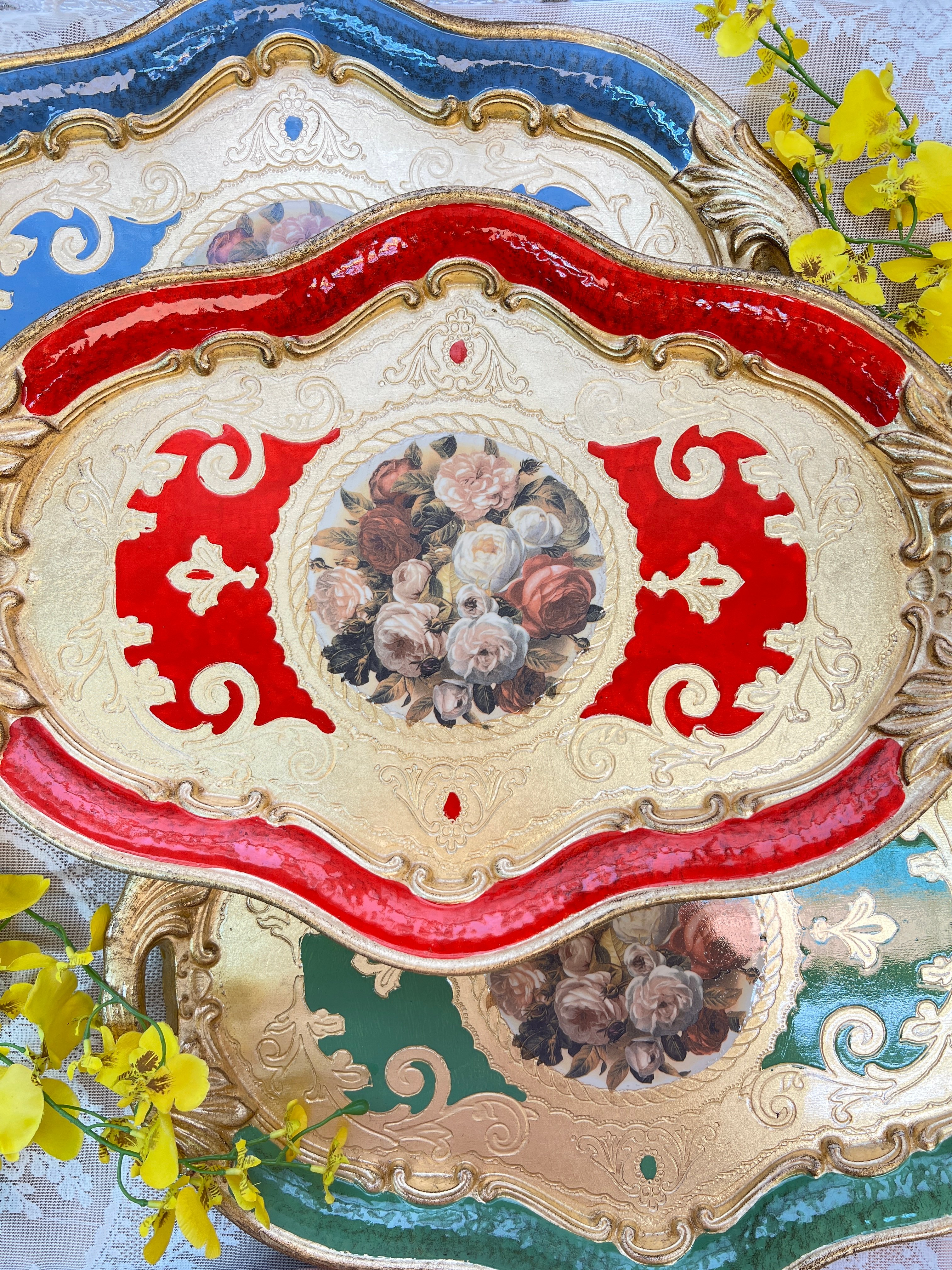 義大利佛羅倫斯手工玫瑰橢圓托盤