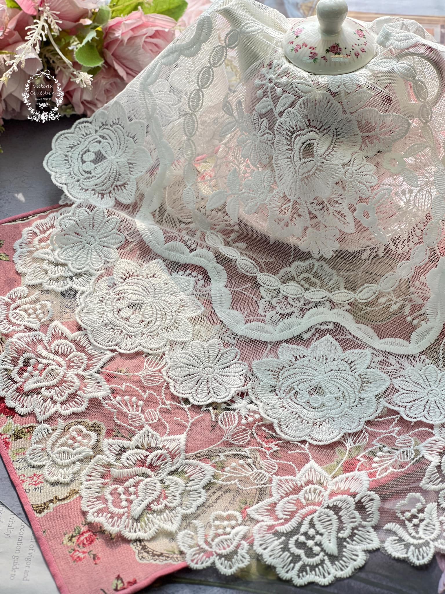 法式圓形玫瑰蕾絲墊