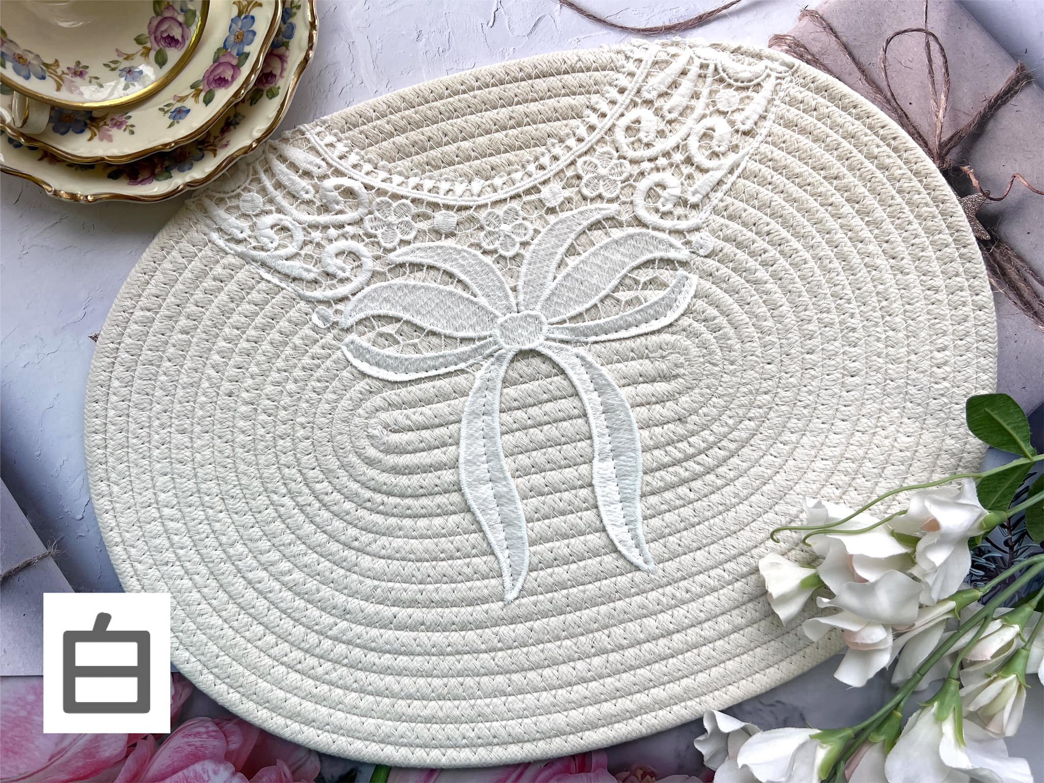 棉質橢圓編織餐墊