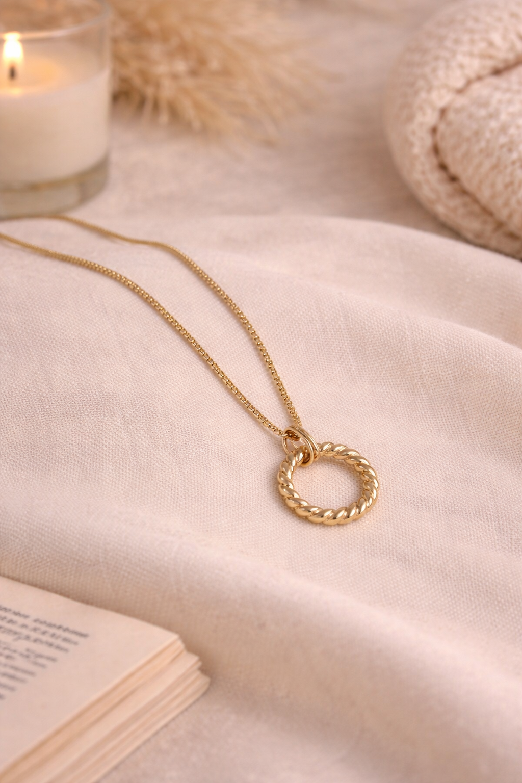 法式扭繩圓環項鍊