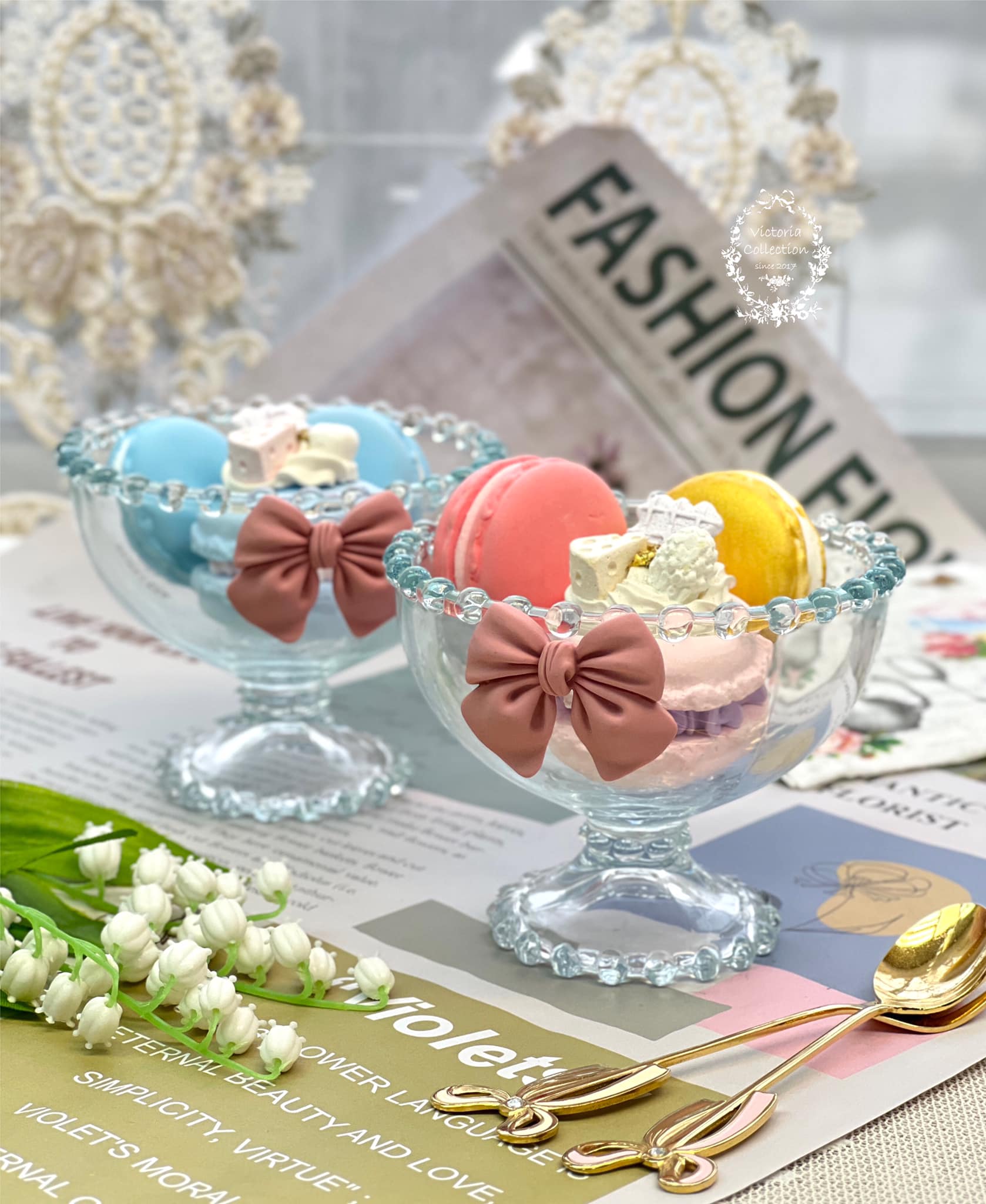 珍珠蝴蝶結高透甜品杯/燕麥杯