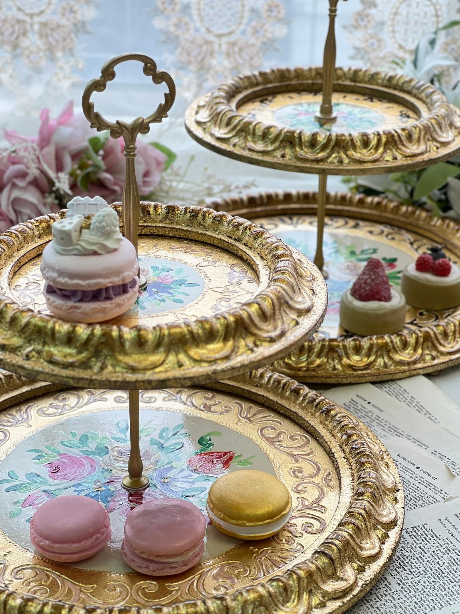 義大利佛羅倫斯手繪花束雙層蛋糕架