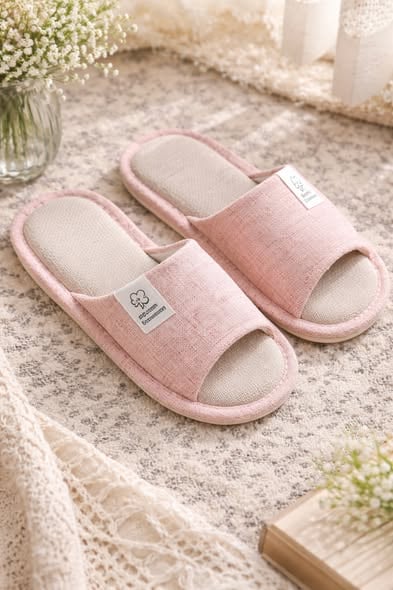 法式亞麻感輕柔居家拖鞋