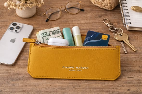 Campo Marzio質感皮革扁形筆袋/收納袋