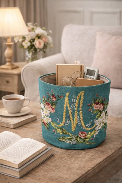 歐洲ADL刺繡圓筒收納籃