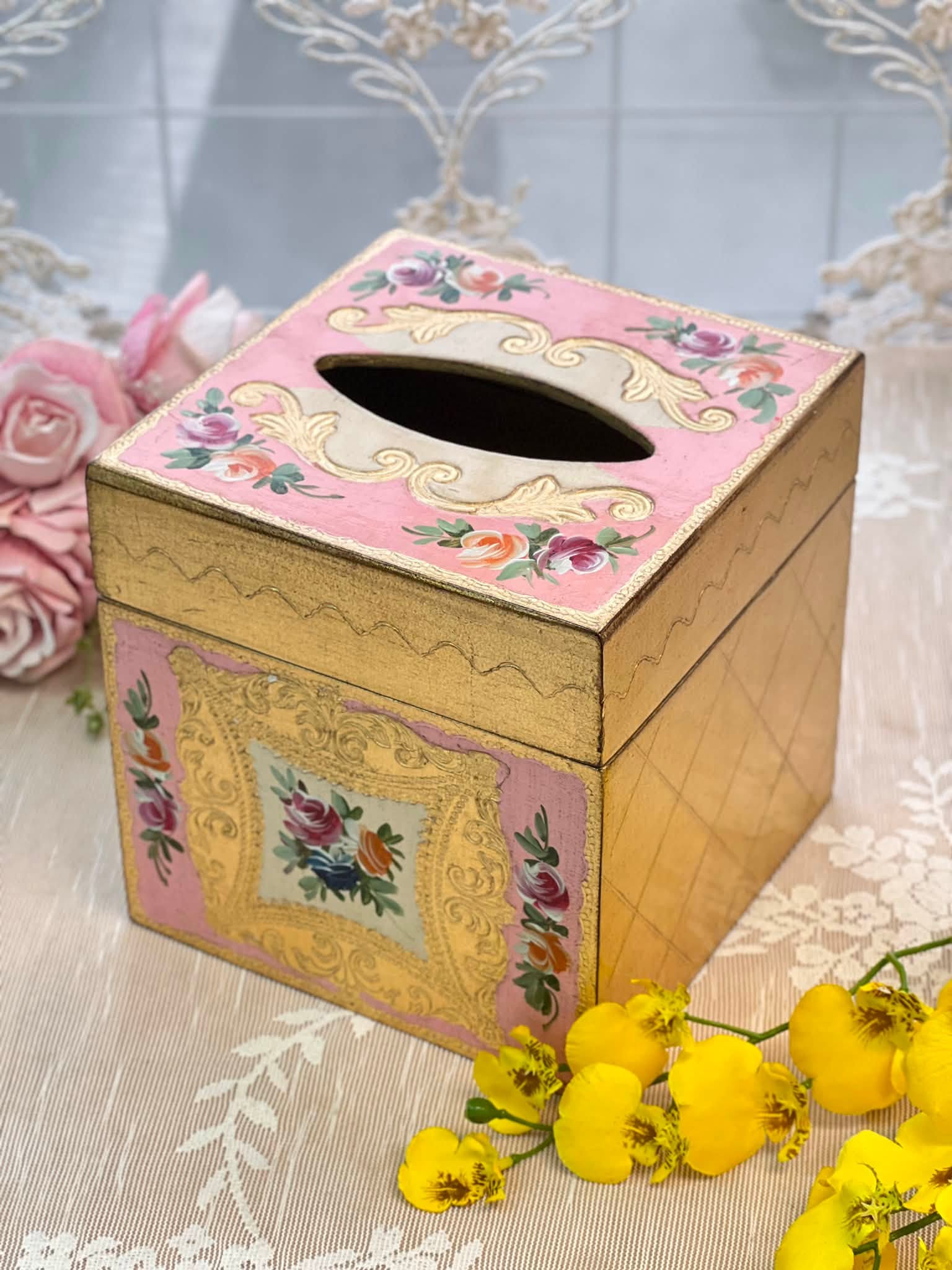 義大利佛羅倫斯手工方型花卉面紙盒