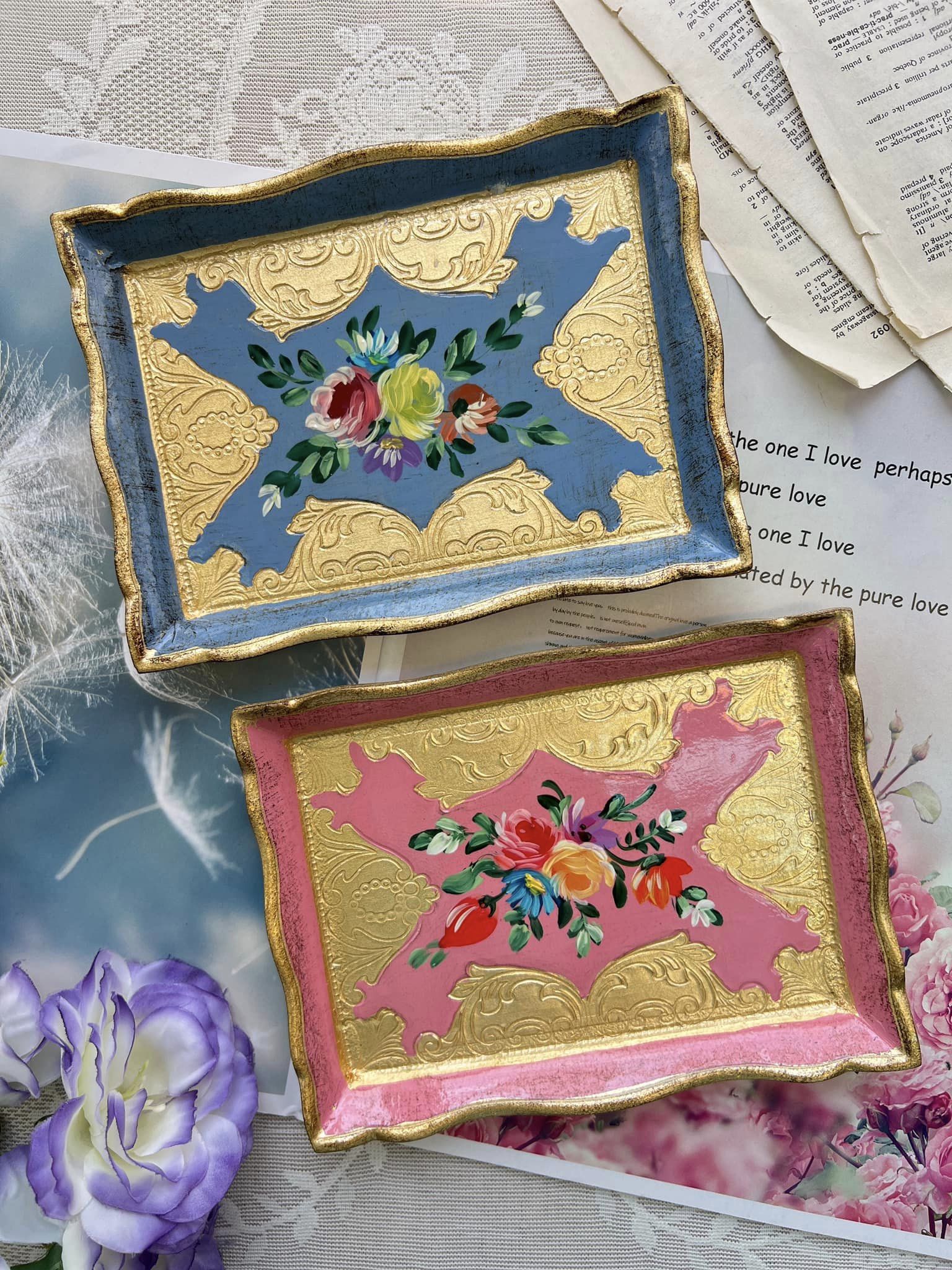 義大利佛羅倫斯手繪玫瑰小茶盤