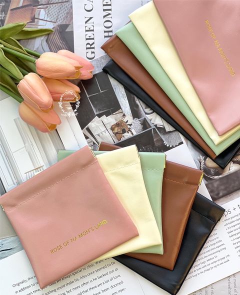 皮革自動開合收納包一組(大+小)