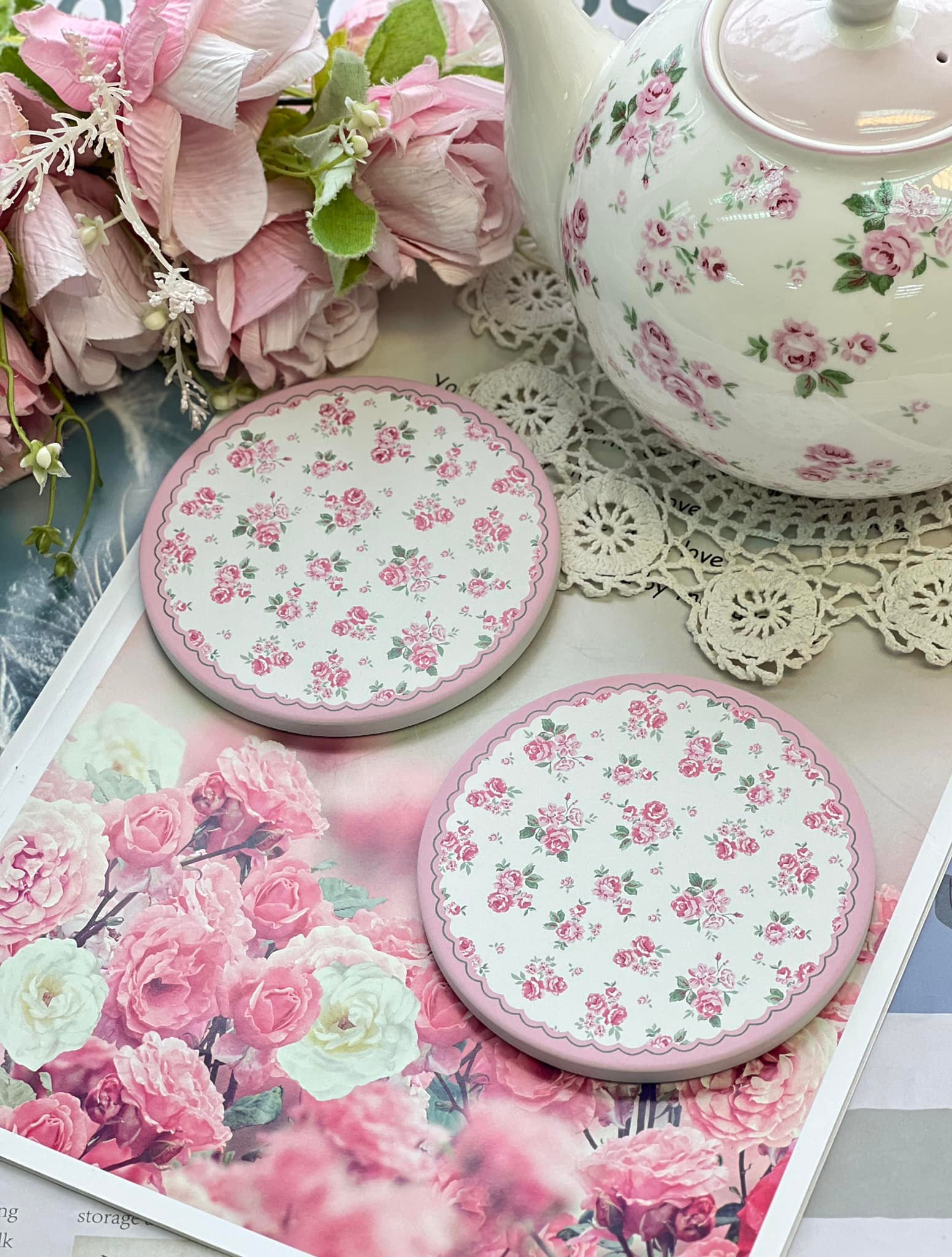 小玫瑰陶瓷杯墊