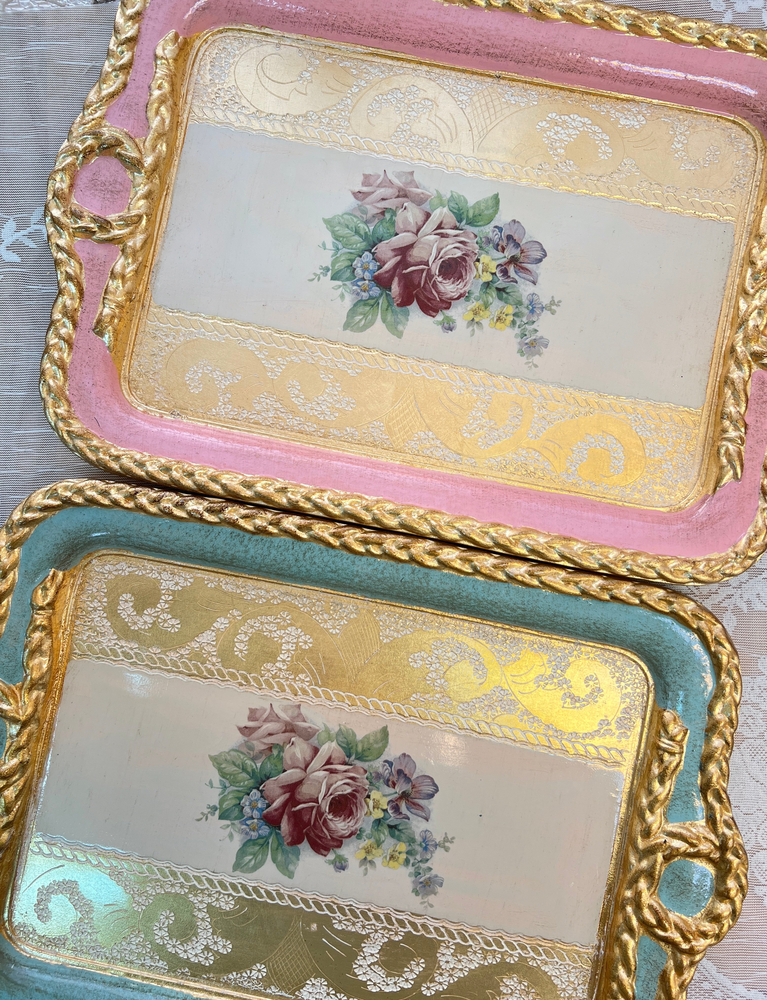 義大利佛羅倫斯手工玫瑰長方繩結托盤