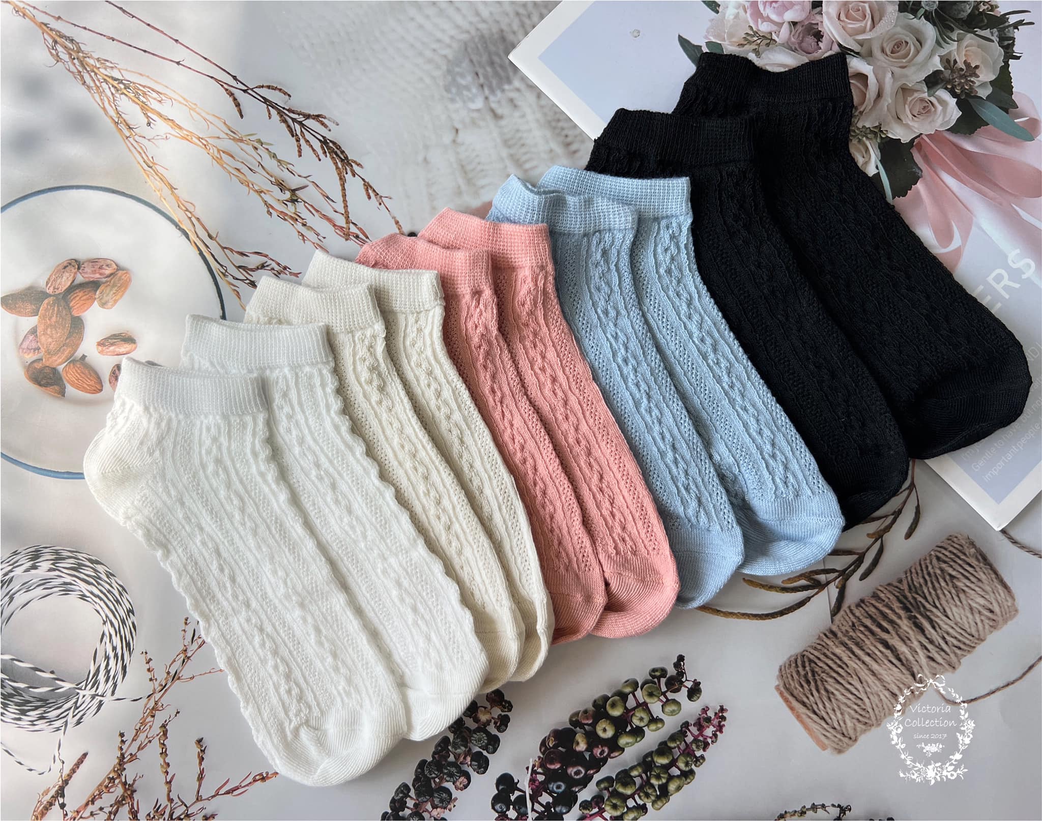 日系菱格紋淺口襪(一組5色)