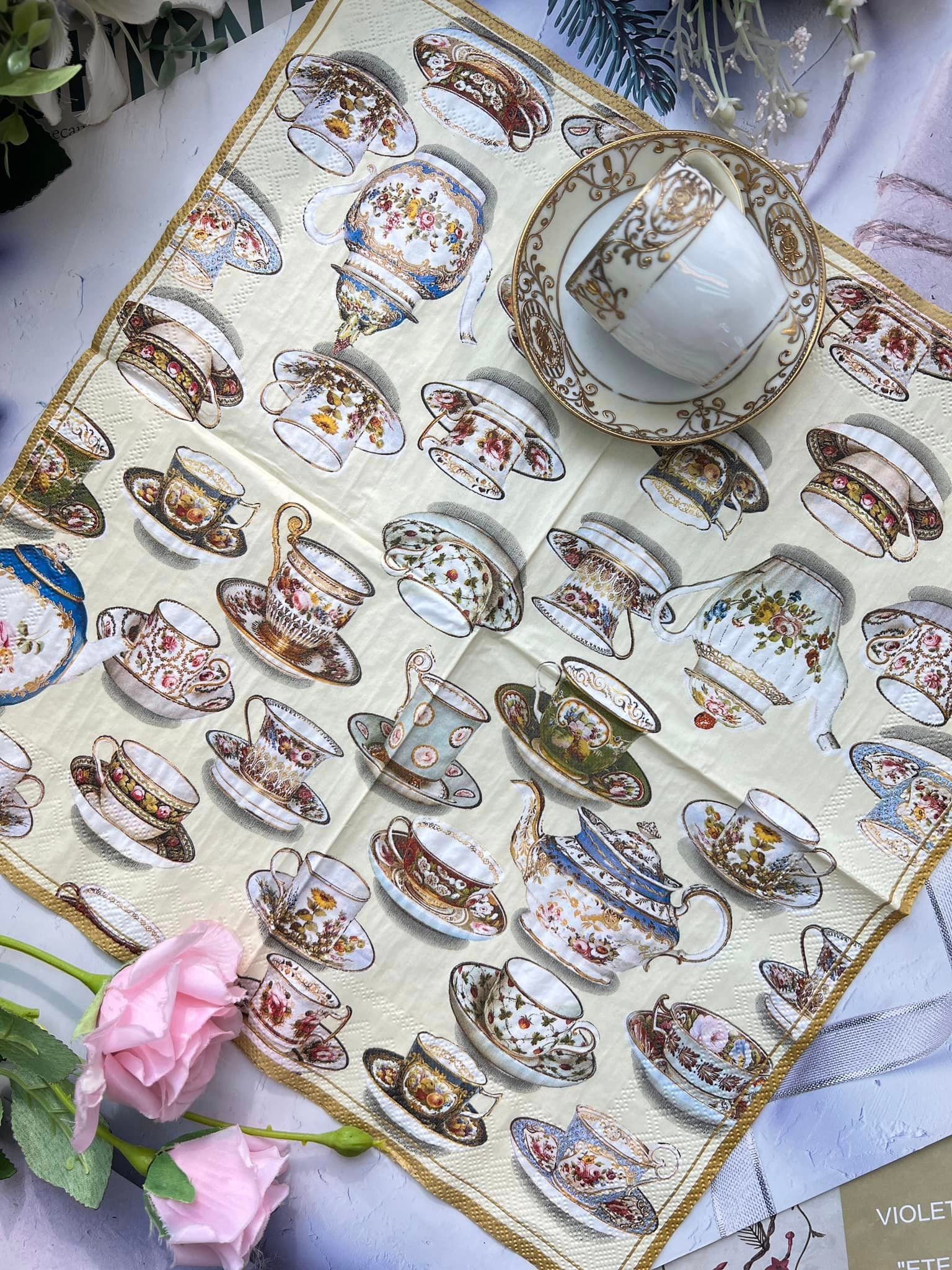 蝶古巴特[粉蝶杯盤]餐巾紙