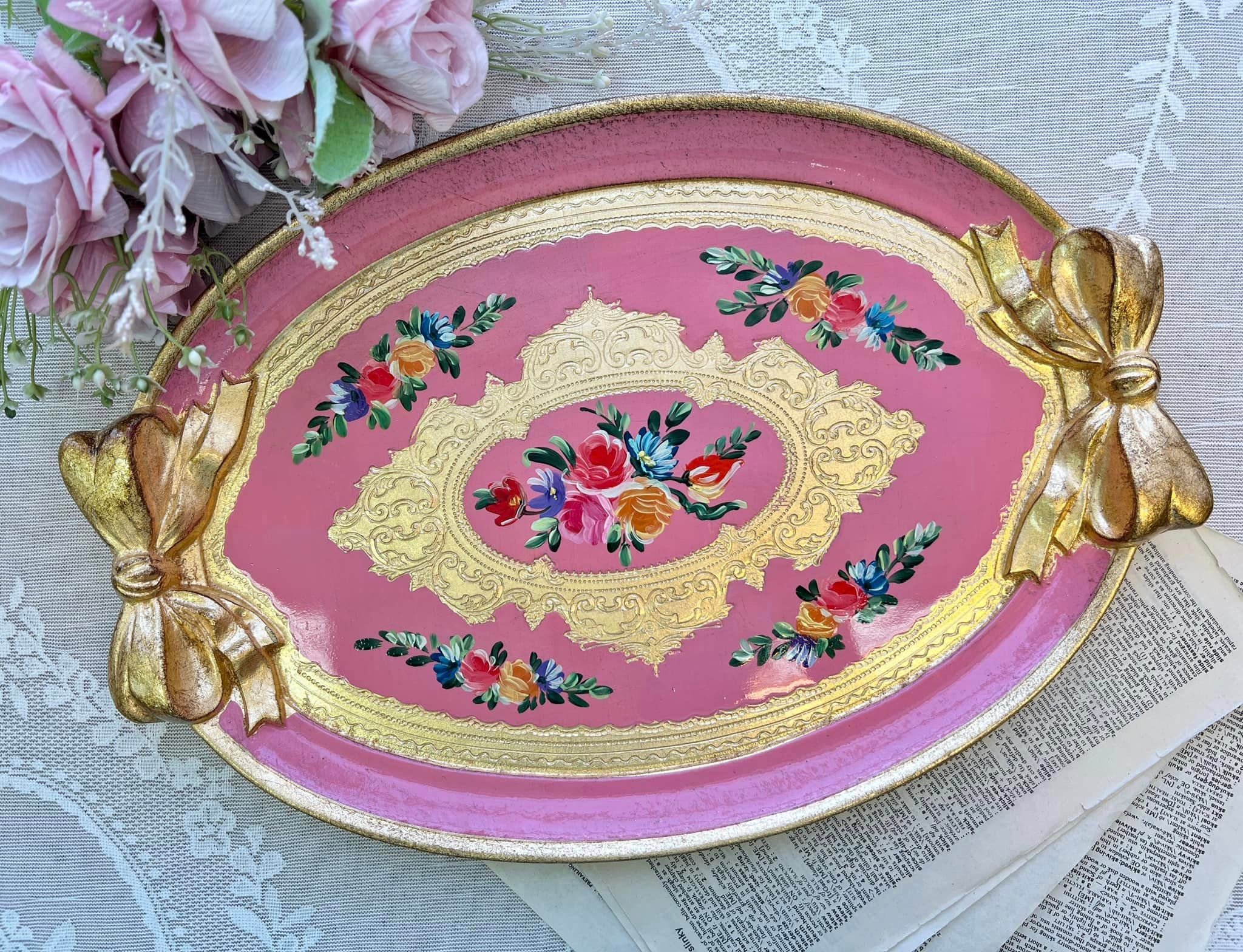 義大利佛羅倫斯手繪緞帶橢圓拖盤