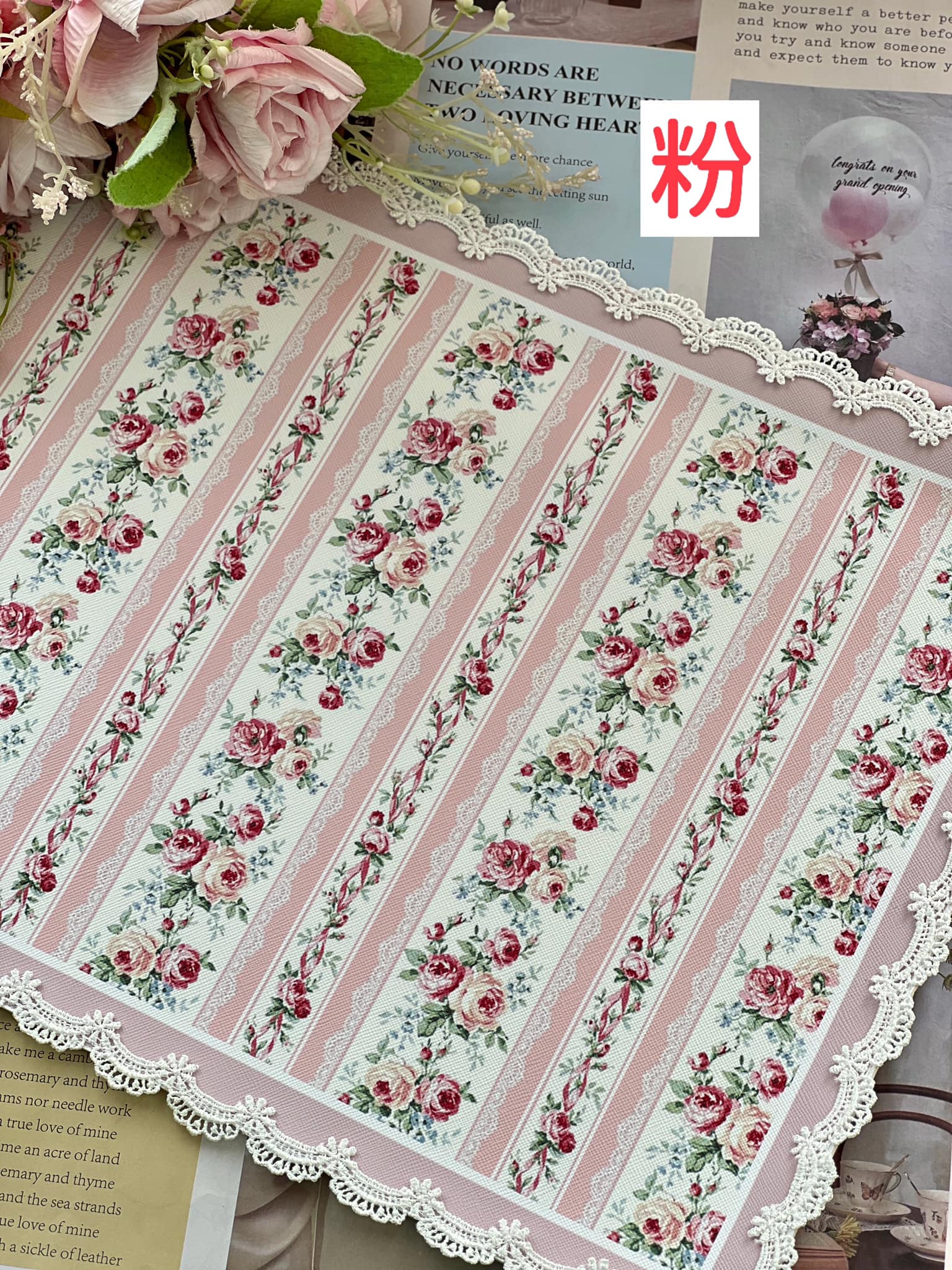 彩繪玫瑰蕾絲餐墊