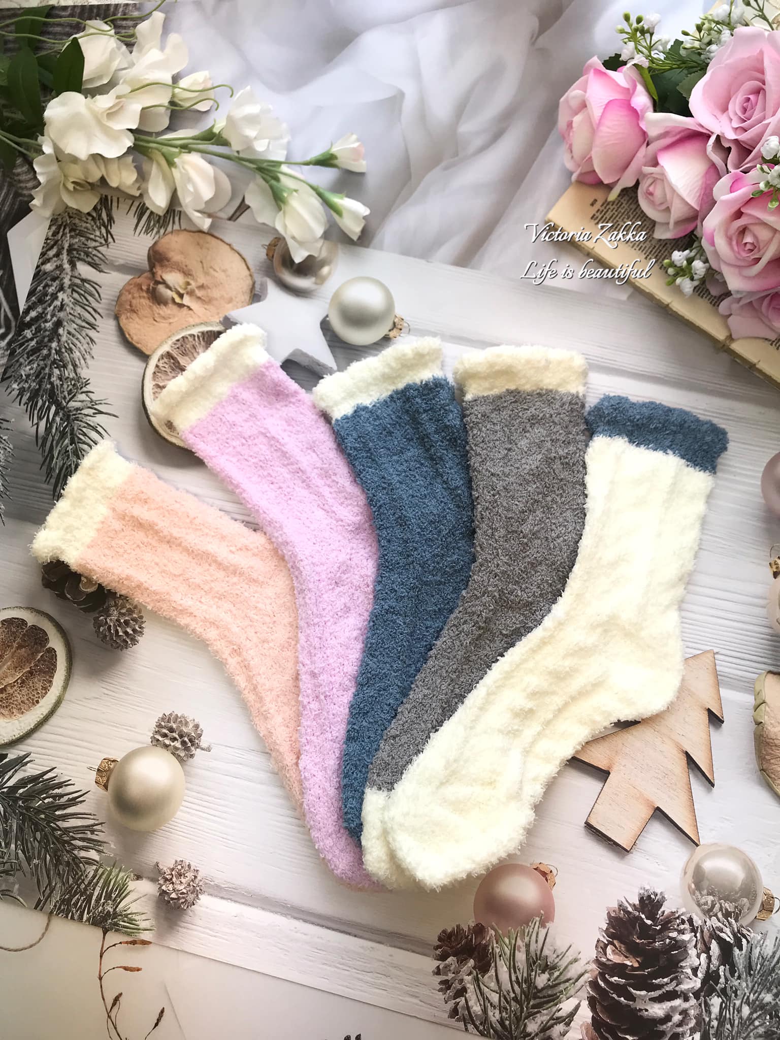 毛絨繽紛保暖長襪(五入一組)