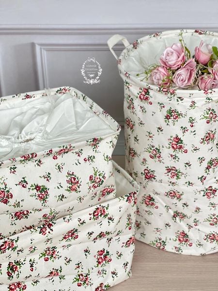 田園玫瑰束口收納籃