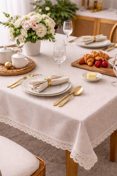 百搭蕾絲邊防水桌布