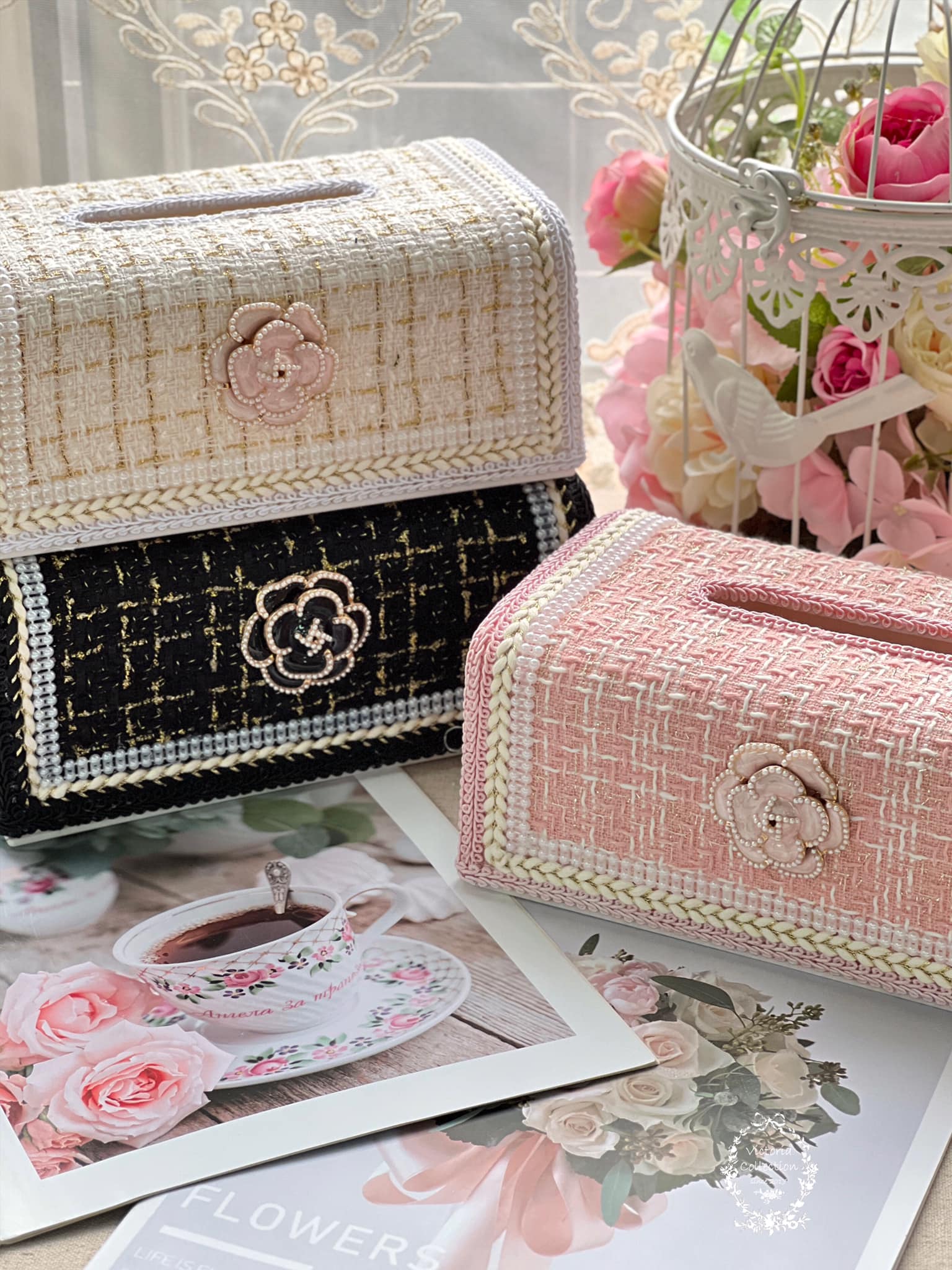 小香風毛呢硬殼面紙盒