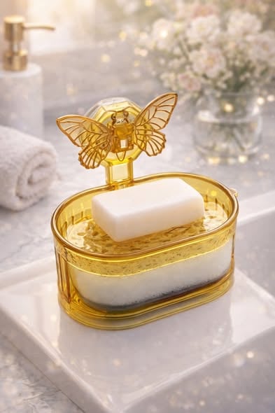 輕奢蝴蝶吸盤雙層肥皂盒