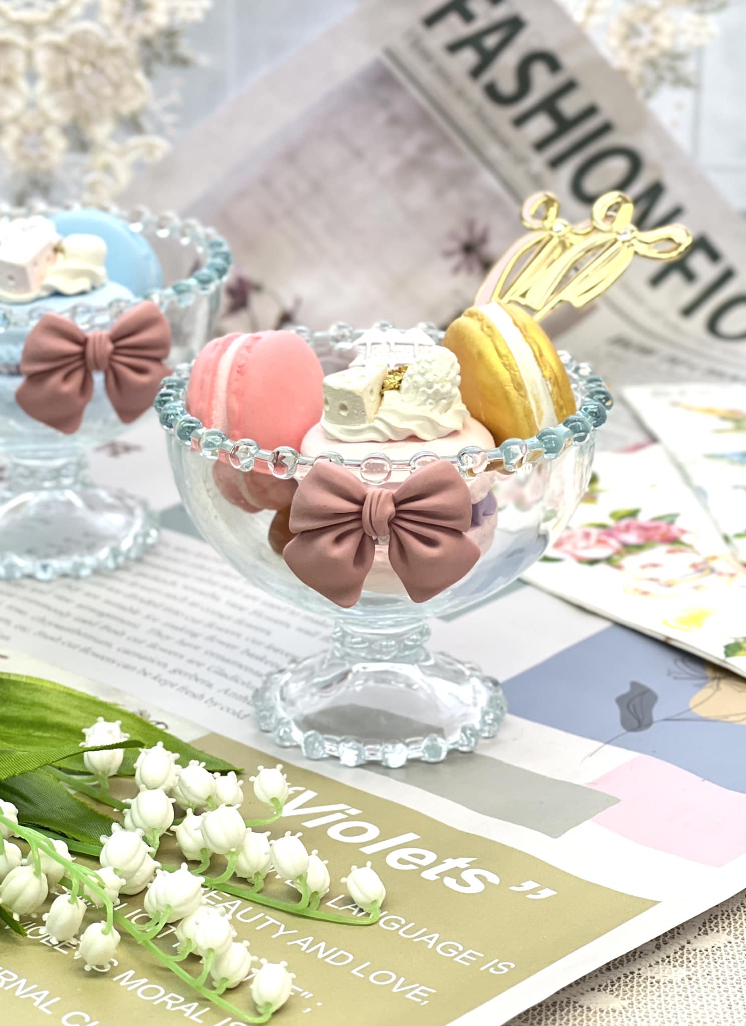 珍珠蝴蝶結高透甜品杯/燕麥杯