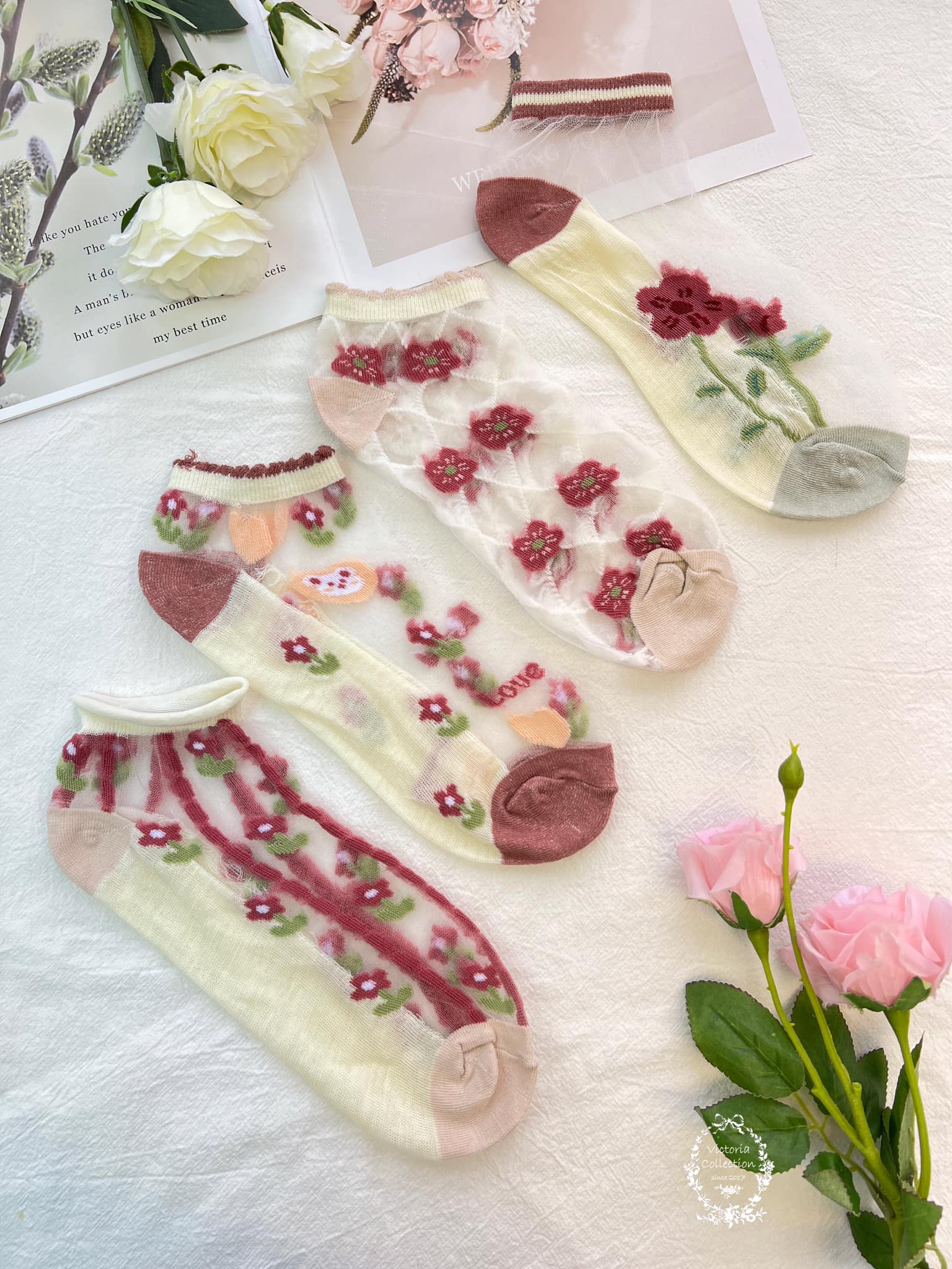 花花女孩水晶玻璃棉底短襪(4入一組)