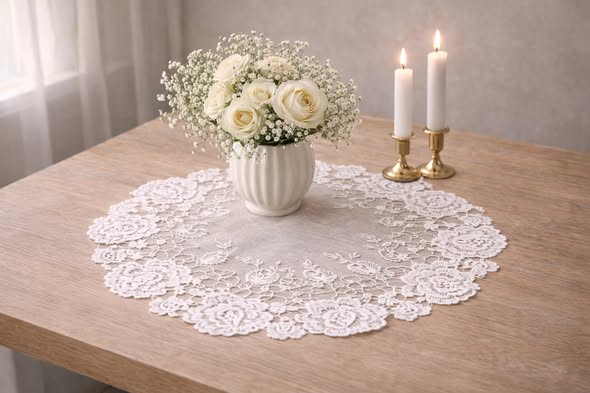 法式圓形小玫瑰蕾絲墊