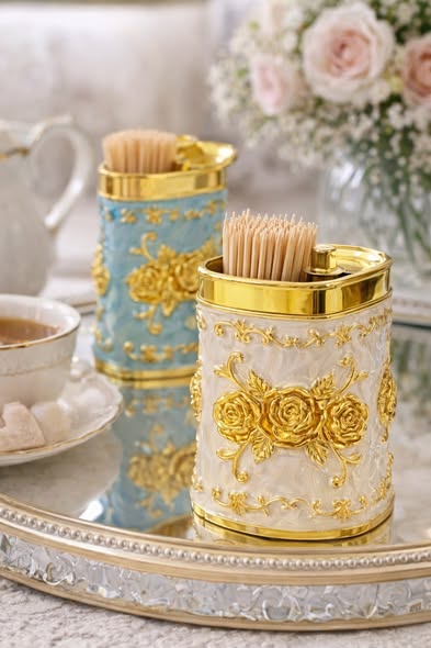 法式立體玫瑰按壓牙籤盒