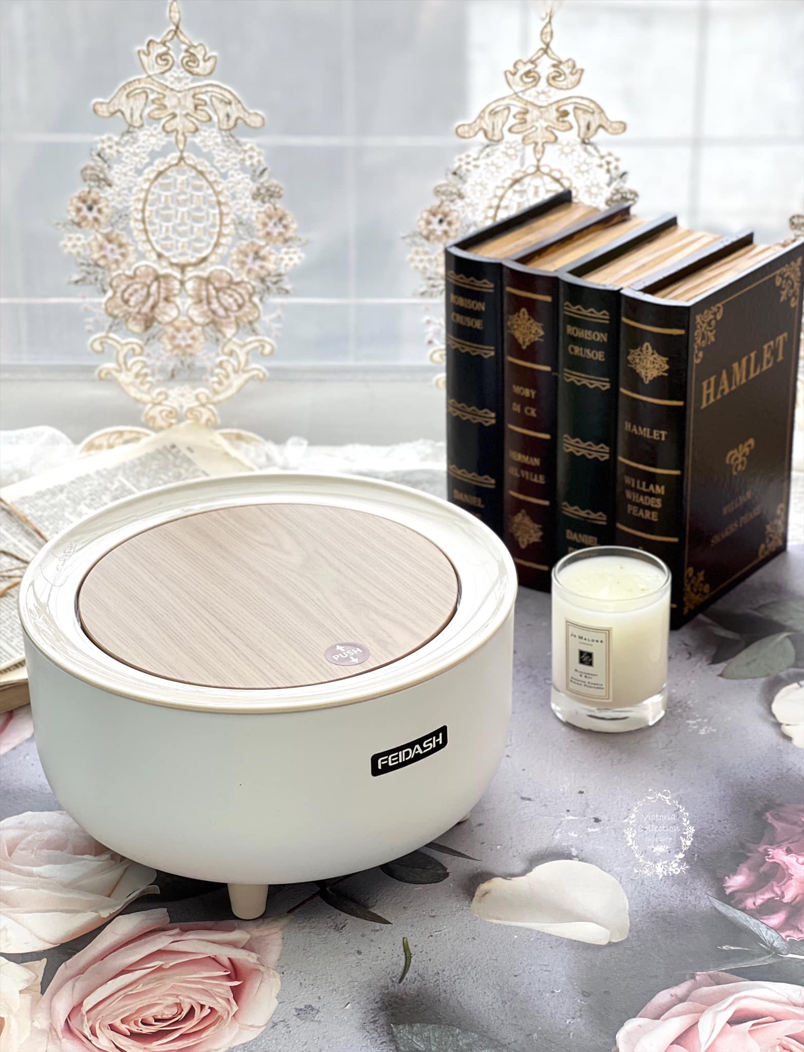 木紋按壓彈跳桌面垃圾桶/收納桶