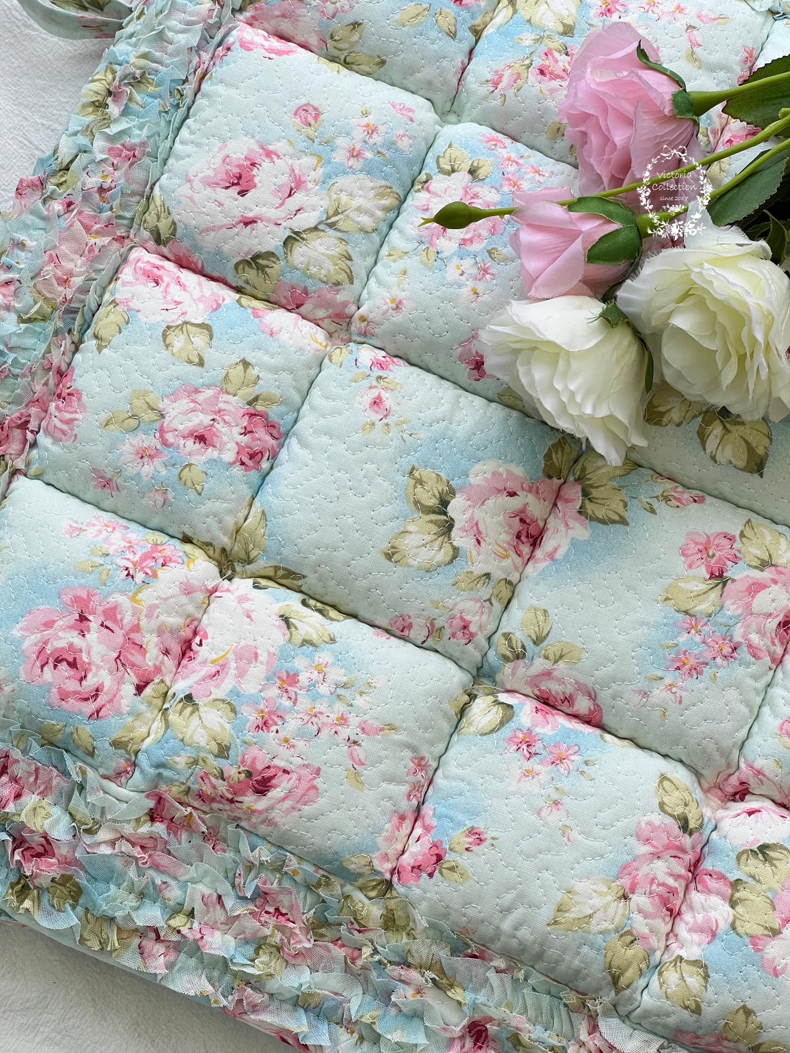 藍玫瑰花椅坐墊