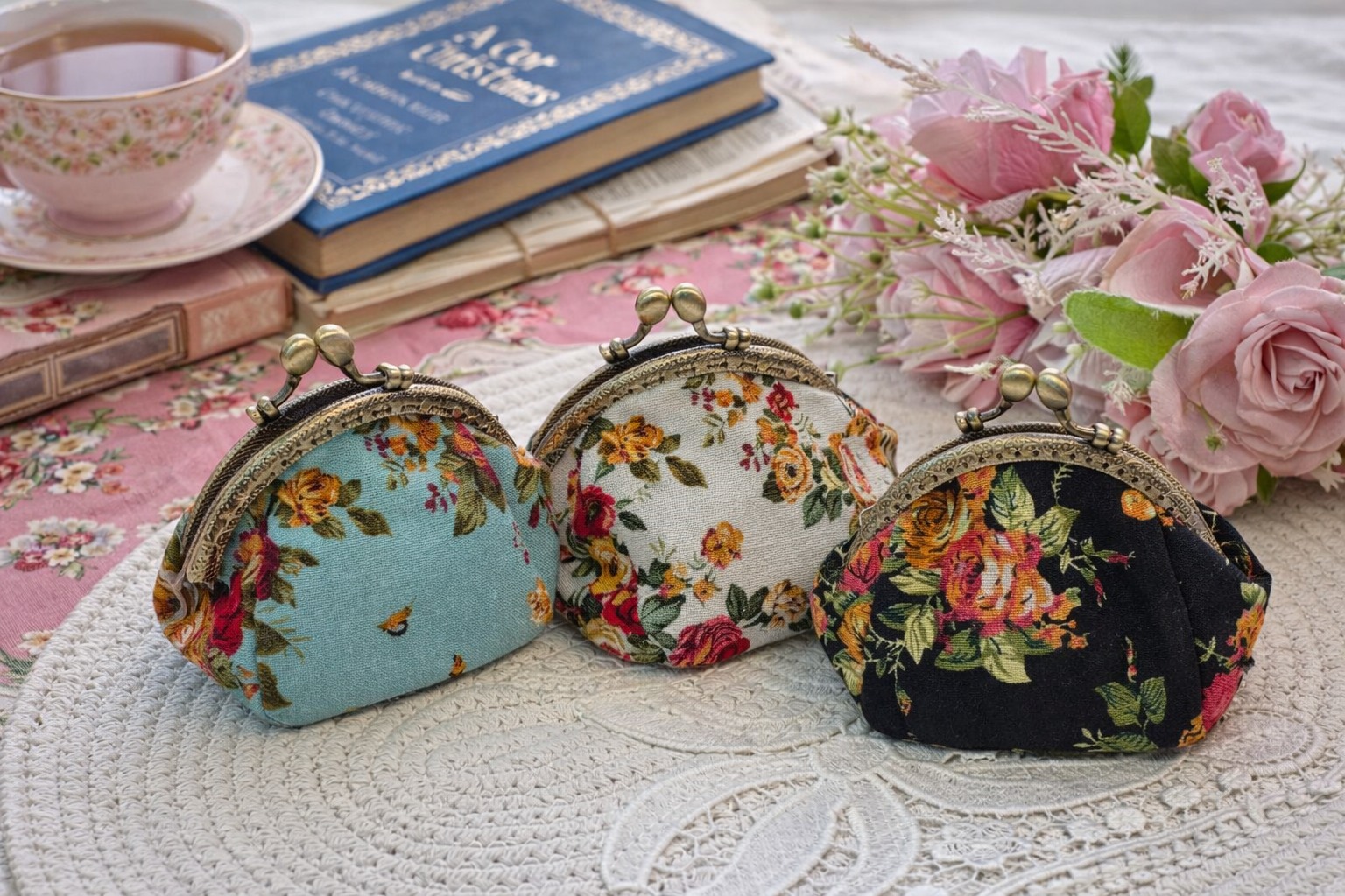 玫瑰花卉開運口金包