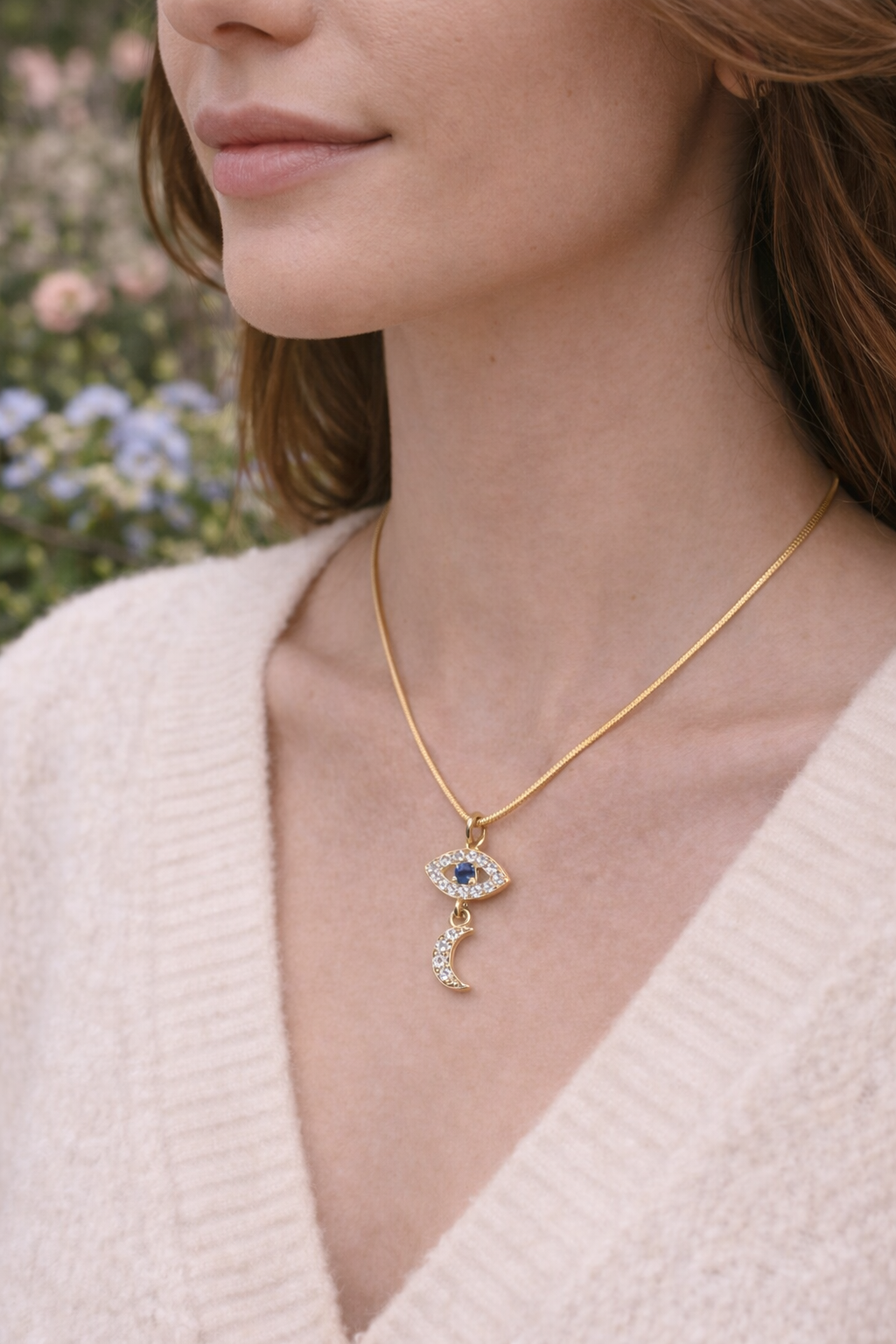 法式藍眸守護月亮可變式吊墜