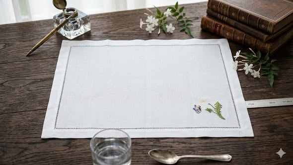 手工刺繡棉麻餐墊/餐巾 (雙件組)