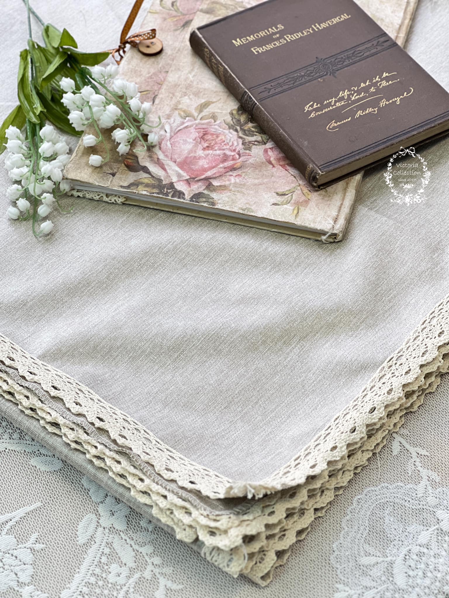 素色蕾絲邊棉麻桌布 素色蕾絲邊棉麻桌布