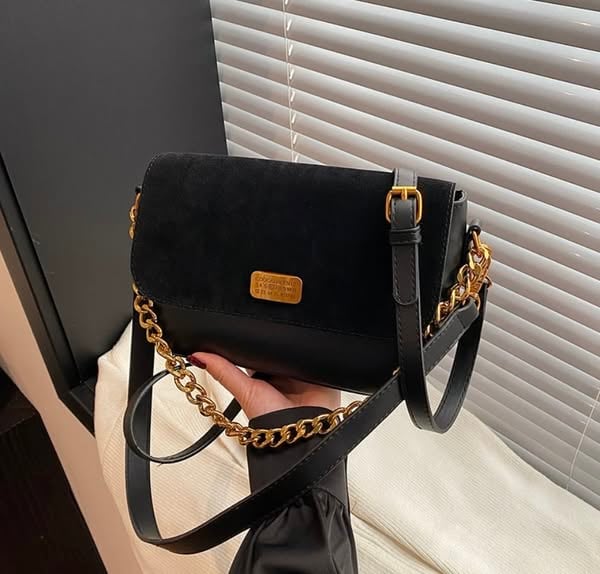 麂皮輕奢鍊條小方包 (附長背帶)