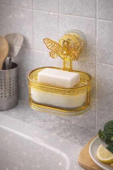 輕奢蝴蝶吸盤雙層肥皂盒